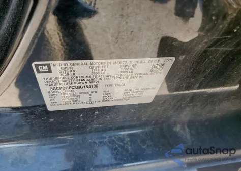 2016 Chevrolet Silverado 1500 1Lt from USA, damaged, VIN 3GCPCREC3GG154186